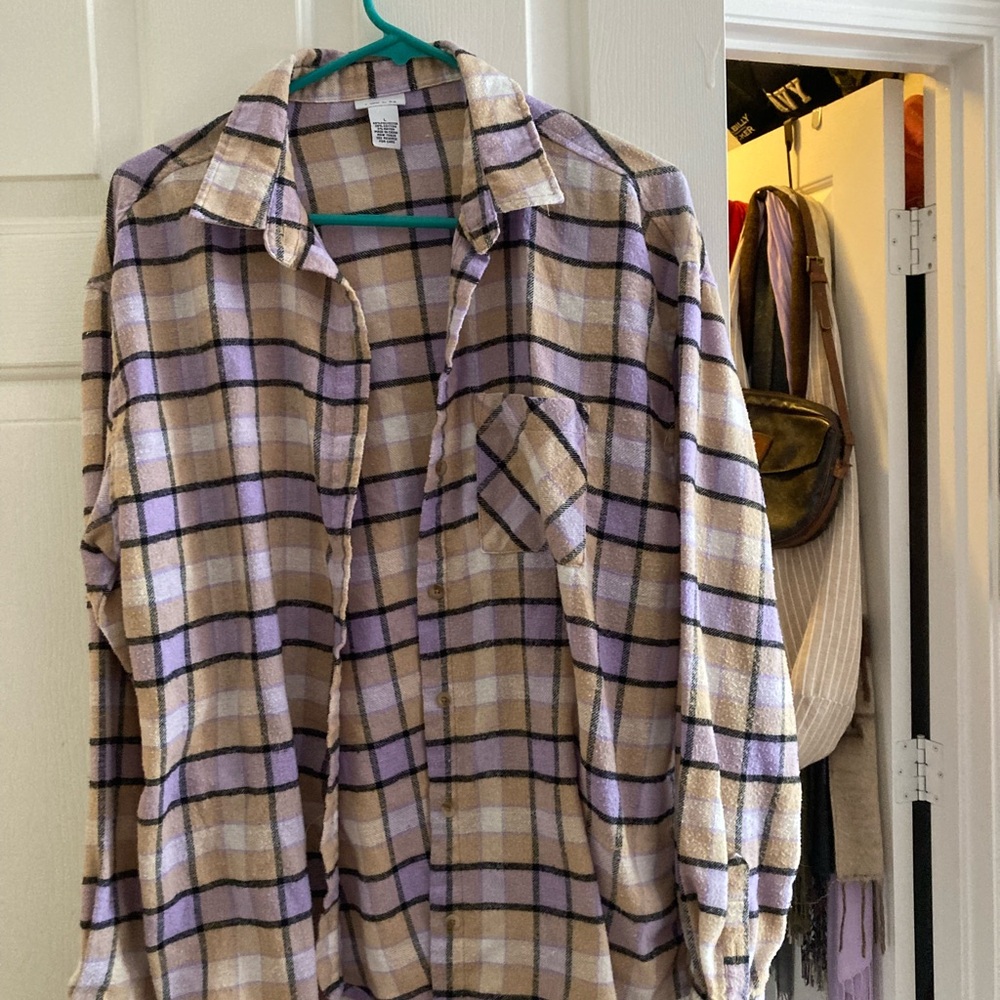 Rue21 Lavender and Beige Plaid Shirt